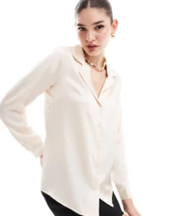 Shirts*DESIGN Ultimate Satin Shirt In Ivory Oyster