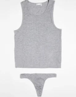 Underwear*DESIGN Underwear Set With Vest And Thong In Super Soft Rib Grey