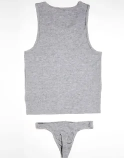 Underwear*DESIGN Underwear Set With Vest And Thong In Super Soft Rib Grey