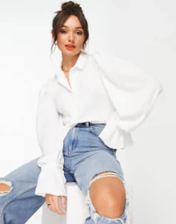 Shirts*DESIGN Volume Sleeved Soft Shirt With Ruffle Cuffs In Ivory
