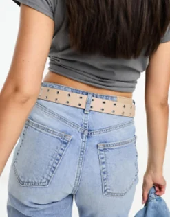 Belts*DESIGN Waist And Hip Eyelet Jeans Belt With Chain Detail In Stone