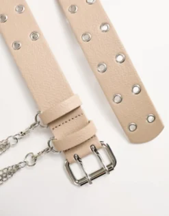 Belts*DESIGN Waist And Hip Eyelet Jeans Belt With Chain Detail In Stone