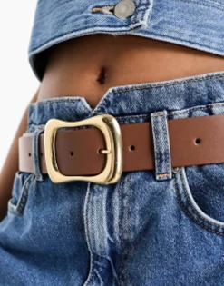 Belts*DESIGN Wavy Buckle Waist And Hip Jeans Belt In Tan