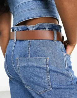 Belts*DESIGN Wavy Buckle Waist And Hip Jeans Belt In Tan