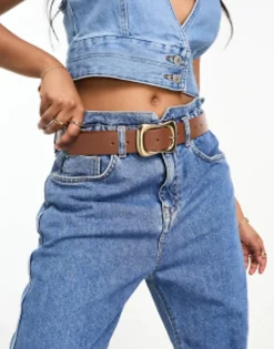 Belts*DESIGN Wavy Buckle Waist And Hip Jeans Belt In Tan