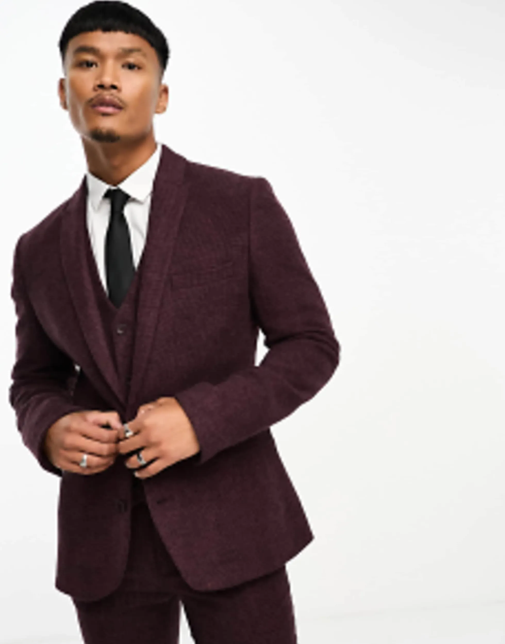 Suits & Tailoring*DESIGN Wedding Super Skinny Wool Mix Suit In Burgundy Puppytooth