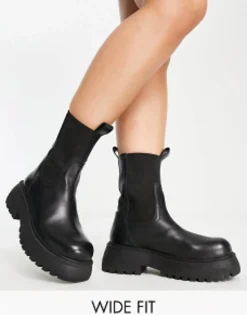 Chelsea Boots*DESIGN Wide Fit Adelaide Leather Chelsea Boots In Black Black Leather