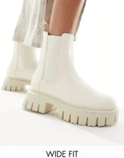 Chelsea Boots*DESIGN Wide Fit Anthem Chunky Chelsea Boots In Off White