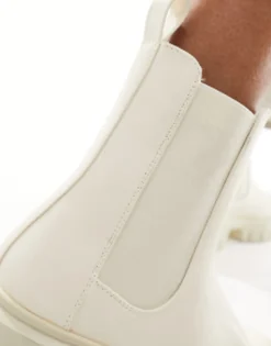 Chelsea Boots*DESIGN Wide Fit Anthem Chunky Chelsea Boots In Off White