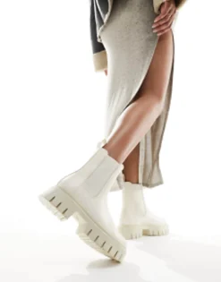 Chelsea Boots*DESIGN Wide Fit Anthem Chunky Chelsea Boots In Off White