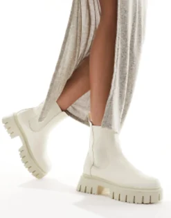 Chelsea Boots*DESIGN Wide Fit Anthem Chunky Chelsea Boots In Off White