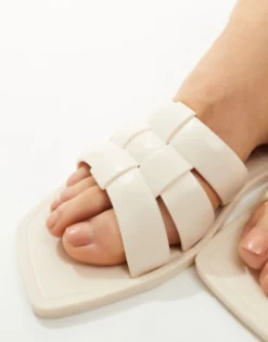 Flat Sandals*DESIGN Wide Fit Fame Woven Jelly Flat Sandals In Beige