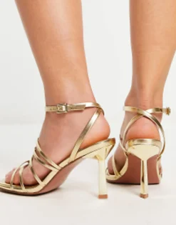 Sandals*DESIGN Wide Fit Hamper Strappy Mid Heeled Sandals In Gold