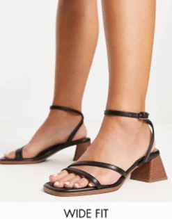 Sandals*DESIGN Wide Fit Hastings Mid Block Heeled Sandals In Black