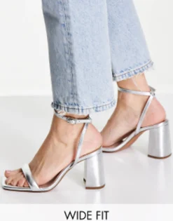Sandals*DESIGN Wide Fit Hilton Barely There Block Heeled Sandals In Silver