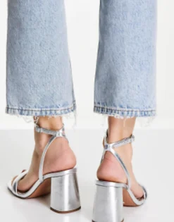 Sandals*DESIGN Wide Fit Hilton Barely There Block Heeled Sandals In Silver