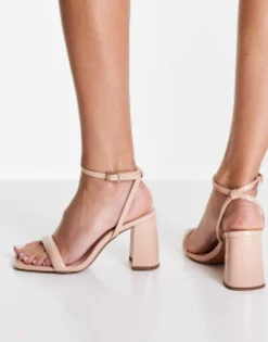 Sandals*DESIGN Wide Fit Hilton Barely There Block Heeled Sandals In Beige Beige Patent