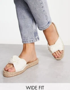 Flat Sandals*DESIGN Wide Fit Jade Knotted Espadrille Mules In Natural