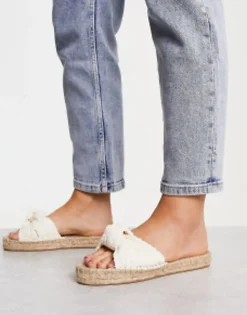 Flat Sandals*DESIGN Wide Fit Jade Knotted Espadrille Mules In Natural