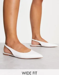 Flat Shoes*DESIGN Wide Fit Lala Slingback Ballet Flats In White Lizard