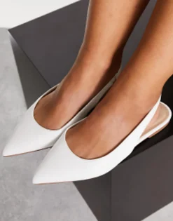 Flat Shoes*DESIGN Wide Fit Lala Slingback Ballet Flats In White Lizard