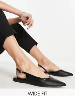 Flat Shoes*DESIGN Wide Fit Lane Slingback Ballet Flats In Black