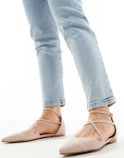 Flat Shoes*DESIGN Wide Fit Larna Pointed Ballet Flats In Beige
