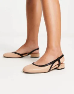 Flat Shoes*DESIGN Wide Fit Latte Round Toe Slingback Ballet In Beige
