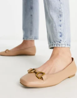 Flat Shoes*DESIGN Wide Fit Leighton Square Toe Ballet Flats In Beige