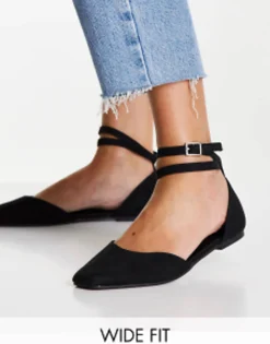 Flat Shoes*DESIGN Wide Fit Lift Ballet Flats In Black