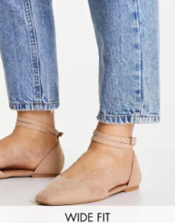 Flat Shoes*DESIGN Wide Fit Lift Ballet Flats In Beige