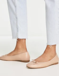 Flat Shoes*DESIGN Wide Fit Lullaby Bow Ballet In Beige