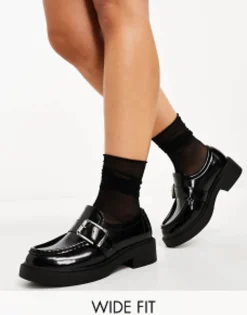 Loafers*DESIGN Wide Fit Magnolia Side Buckle Loafer In Black