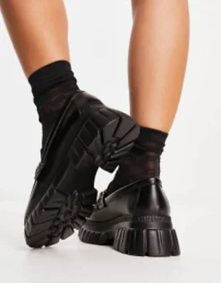 Loafers*DESIGN Wide Fit Magnus Chunky Loafers In Black