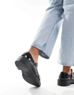 Flat Shoes*DESIGN Wide Fit Margo Mary Jane Flat Shoes In Black