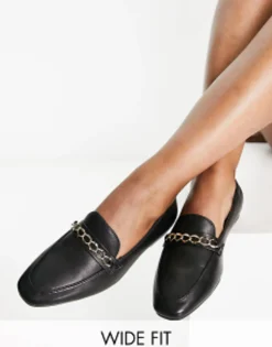 Loafers*DESIGN Wide Fit Mingle Chain Loafers In Black