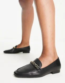 Loafers*DESIGN Wide Fit Mingle Chain Loafers In Black
