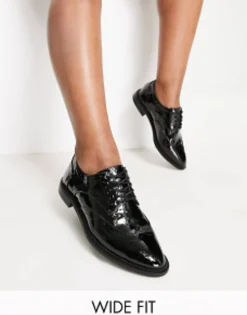 Flat Shoes*DESIGN Wide Fit More Flat Lace Up Shoes In Black