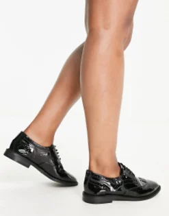 Flat Shoes*DESIGN Wide Fit More Flat Lace Up Shoes In Black