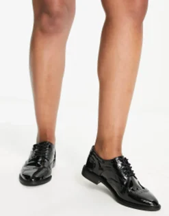 Flat Shoes*DESIGN Wide Fit More Flat Lace Up Shoes In Black