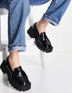 Loafers*DESIGN Wide Fit Mulled Chunky Loafer In Black