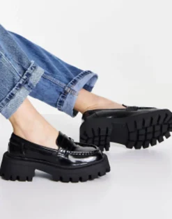 Loafers*DESIGN Wide Fit Mulled Chunky Loafer In Black
