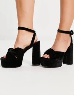Sandals*DESIGN Wide Fit Natia Knotted Platform Heeled Sandals In Black Black Velvet