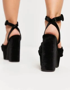 Sandals*DESIGN Wide Fit Natia Knotted Platform Heeled Sandals In Black Black Velvet
