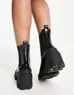 Chelsea Boots*DESIGN Wide Fit Reality Chunky Mid-Heeled Chelsea Boots In Black Black Box