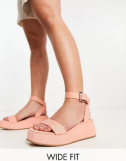 Flat Sandals*DESIGN Wide Fit Tati Flatform Sandals In Peach