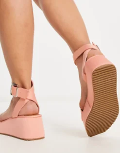 Flat Sandals*DESIGN Wide Fit Tati Flatform Sandals In Peach