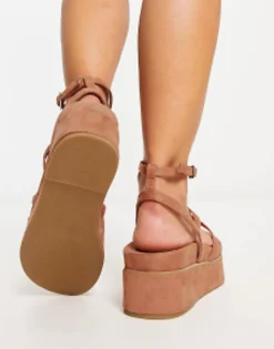 Flat Sandals*DESIGN Wide Fit Taurus Strappy Flatform Sandals In Beige