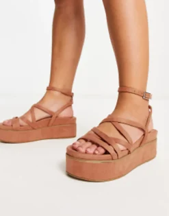 Flat Sandals*DESIGN Wide Fit Taurus Strappy Flatform Sandals In Beige