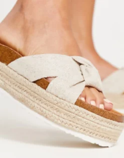 Flat Sandals*DESIGN Wide Fit Teegan Knotted Flatform Sandals In Natural Fabrication